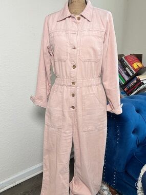 Women's Pink Corduroy Utility Jumpsuit
